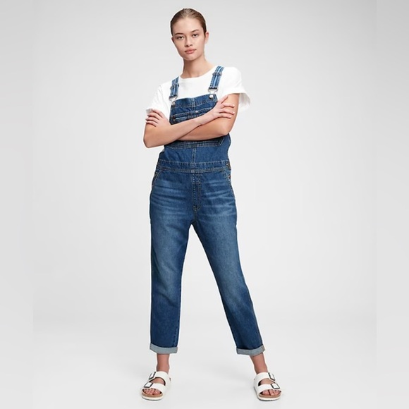 Gap Slouchy Denim Overalls with Washwell Medium Indigo Womens Small Tall - Picture 1 of 8
